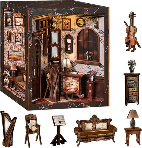 Roroom DIY Miniature House Kit، حلقات الحكمة، مجموعة كتب مستودع الكتب مع ضوء LED، طقم بيت الدمى المصغر ثلاثي الأبعاد لديكور رف الكتب - هدية إبداعية للعائلة والأصدقاء in Kuwait