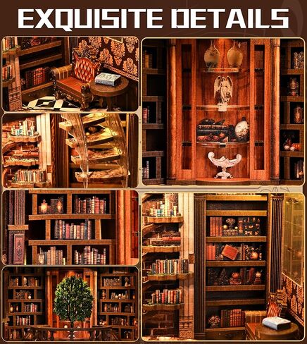 Roroom DIY Miniature House Kit، حلقات الحكمة، مجموعة كتب مستودع الكتب مع ضوء LED، طقم بيت الدمى المصغر ثلاثي الأبعاد لديكور رف الكتب - هدية إبداعية للعائلة والأصدقاء in Kuwait