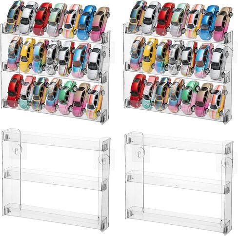 2 Pack Acrylic Wall Mount Display Case 3-Tier for Hot Wheels, 3-Tier Diecast Car Storage Organizer Holds 27 Toy Cars Each, Clear 1:64 Scale Model Display Shelf in Saudi Arabia