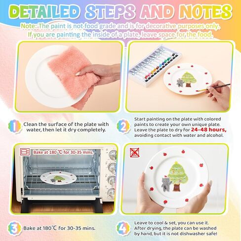 Vesici Paint Your Own Ceramic Plates Kit Includes 4 Porcelain Plates, 3 Paint Brushes and 12 Acrylic Paints & 1 Black Gift Box & 1 Palette Paintable for Birthday Christmas DIY Gifts Adults (7 Inch) in Saudi Arabia