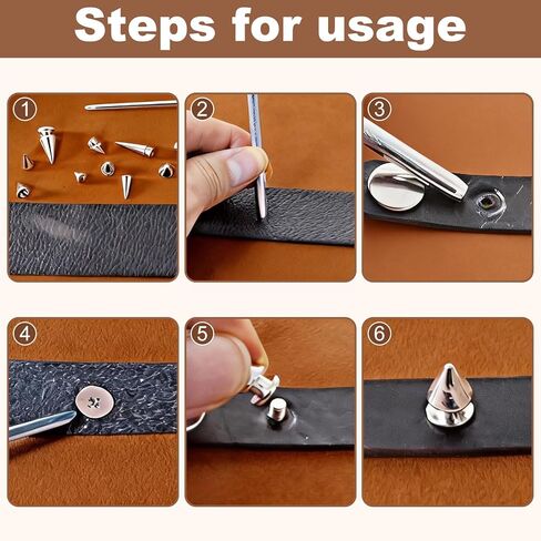 طقم مسامير ومسامير بانك 102 قطعة - 4 مسامير مخروطية بأحجام - مسامير مدببة على شكل شجرة معدنية للحرف الجلدية، ملابس على طراز الشرير، الحقائب، الأحزمة، تزيين الحرف اليدوية بنفسك in Kuwait