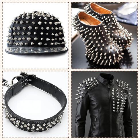 طقم مسامير ومسامير بانك 102 قطعة - 4 مسامير مخروطية بأحجام - مسامير مدببة على شكل شجرة معدنية للحرف الجلدية، ملابس على طراز الشرير، الحقائب، الأحزمة، تزيين الحرف اليدوية بنفسك in Kuwait