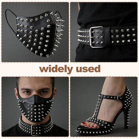 طقم مسامير ومسامير بانك 102 قطعة - 4 مسامير مخروطية بأحجام - مسامير مدببة على شكل شجرة معدنية للحرف الجلدية، ملابس على طراز الشرير، الحقائب، الأحزمة، تزيين الحرف اليدوية بنفسك in Kuwait