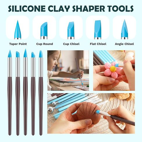 EUOCENK 14PCS Silicone Clay Sculpting Tool, Ball Stylus Clay Tools, Clay Shaper Brushes for Modeling, Dotting, Polymer Clay, Pottery Crafts, Nail Art, Rock, Blending, Drawing, Air Dry Clay, Ceramics in Saudi Arabia