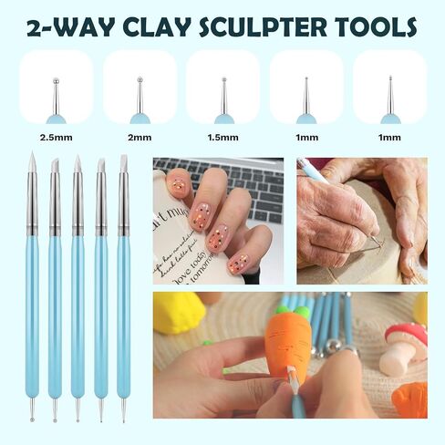 EUOCENK 14PCS Silicone Clay Sculpting Tool, Ball Stylus Clay Tools, Clay Shaper Brushes for Modeling, Dotting, Polymer Clay, Pottery Crafts, Nail Art, Rock, Blending, Drawing, Air Dry Clay, Ceramics in Saudi Arabia