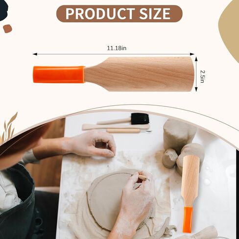 Reallnaive Wooden Clay Paddle for Pottery and Ceramics 11.18 Inch Pottery Paddle Sculpture Ceramic Art Wooden Clapper Sculpting Carving Modeling Tools with Silicone Sleeve for DIY Ceramic Art Crafts in Saudi Arabia