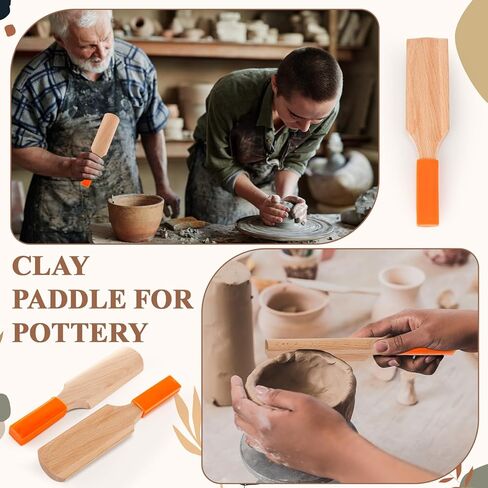 Reallnaive Wooden Clay Paddle for Pottery and Ceramics 11.18 Inch Pottery Paddle Sculpture Ceramic Art Wooden Clapper Sculpting Carving Modeling Tools with Silicone Sleeve for DIY Ceramic Art Crafts in Saudi Arabia