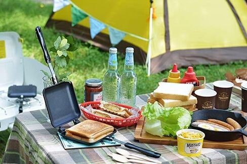 صانعة الساندوتشات الساخنة بانيني بريس، مقلاة شواء بانيني غير لاصقة مع مقبض، مقلاة قلاب من الألومنيوم للمنزل والتخييم في الهواء الطلق، عبوة واحدة in Kuwait