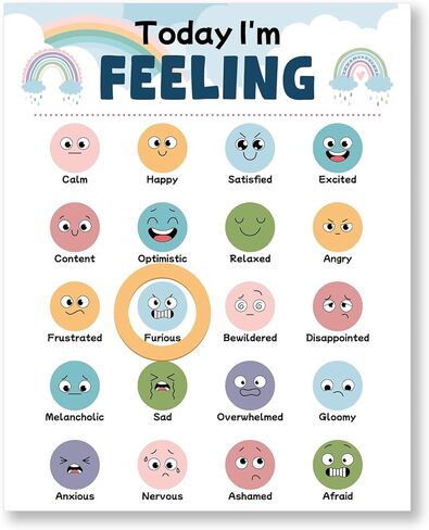 Magnetic Feeling Poster Chart Daily Mood Tracker Boho Style Feelings Chart with Magnetic Frame Piece Today I'm Feeling Magnet Poster for Self Reflection Concern School Classroom Home Office Supply in Saudi Arabia