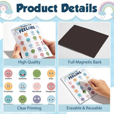 Magnetic Feeling Poster Chart Daily Mood Tracker Boho Style Feelings Chart with Magnetic Frame Piece Today I'm Feeling Magnet Poster for Self Reflection Concern School Classroom Home Office Supply in Saudi Arabia