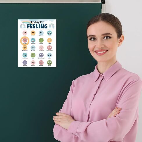 Magnetic Feeling Poster Chart Daily Mood Tracker Boho Style Feelings Chart with Magnetic Frame Piece Today I'm Feeling Magnet Poster for Self Reflection Concern School Classroom Home Office Supply in Saudi Arabia