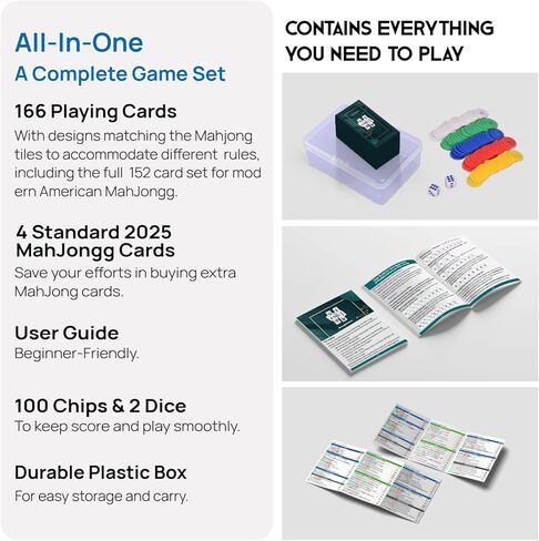 American Mahjong Set Card Game,166 Mahjong Card, Waterproof Gift Poker Game Mahjong Tile Set, Mahjong Card Official Revision Large Size (4 Pcs), 麻将 in Saudi Arabia