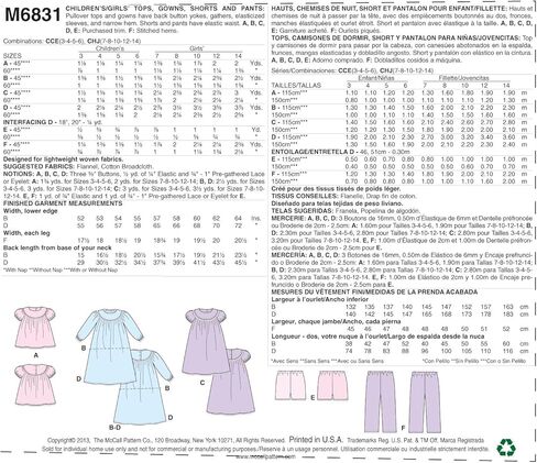 شركة McCall Pattern Company M6831 قمصان وفساتين وقصيرة وسراويل للأطفال/البنات، قالب خياطة، مقاس CHJ in Kuwait