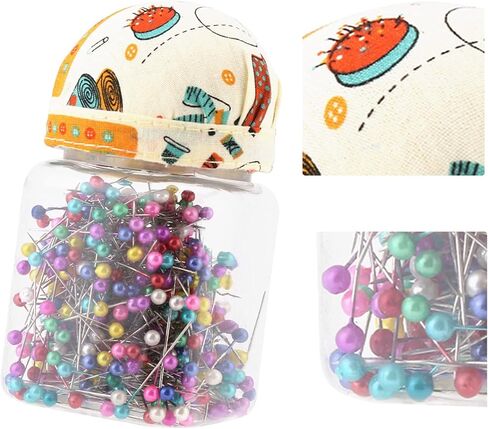 Qiilu 500Pcs Beads Needles Quilting Pins in Orange Fabric Covered Pin Cushion Bottle Sewing Craft High Performance Arts & Crafts Sewing Notions Supplies Pins Pincushions in Saudi Arabia