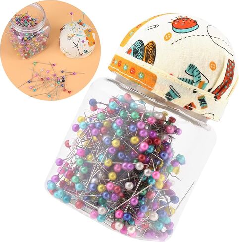 Qiilu 500Pcs Beads Needles Quilting Pins in Orange Fabric Covered Pin Cushion Bottle Sewing Craft High Performance Arts & Crafts Sewing Notions Supplies Pins Pincushions in Saudi Arabia