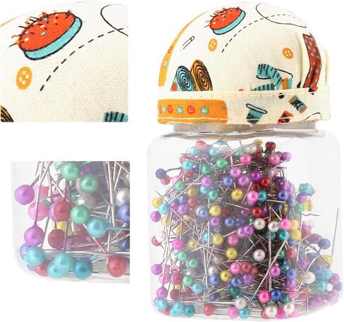 Qiilu 500Pcs Beads Needles Quilting Pins in Orange Fabric Covered Pin Cushion Bottle Sewing Craft High Performance Arts & Crafts Sewing Notions Supplies Pins Pincushions in Saudi Arabia
