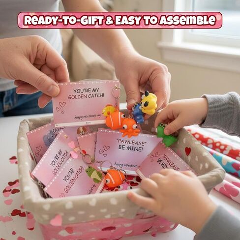 4E's Novelty 24 حزمة من بطاقات عيد الحب مع حيوانات عيون بارزة، سلسلة مفاتيح لعبة الضغط على العيون المنبثقة مع بطاقات، هدايا عيد الحب للأطفال في الفصل الدراسي لتبادل هدايا حفلات الأطفال بالجملة in Kuwait