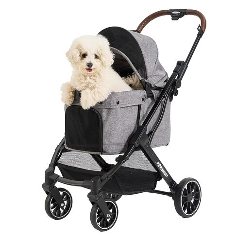 797Audio Dog Stroller for Small Medium Dogs, Pet Stroller for Cats Puppy Up to 121lbs,Foldable,One Click Folding,4 Wheel Shock Absorption,Adjustable Canopy with Sun Shades,Removable Washable Pad(Grey) in Saudi Arabia