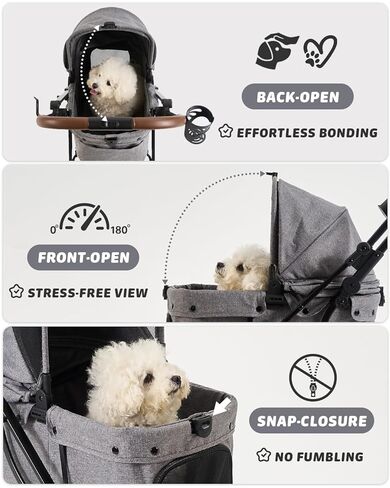 797Audio Dog Stroller for Small Medium Dogs, Pet Stroller for Cats Puppy Up to 121lbs,Foldable,One Click Folding,4 Wheel Shock Absorption,Adjustable Canopy with Sun Shades,Removable Washable Pad(Grey) in Saudi Arabia