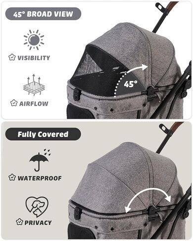 797Audio Dog Stroller for Small Medium Dogs, Pet Stroller for Cats Puppy Up to 121lbs,Foldable,One Click Folding,4 Wheel Shock Absorption,Adjustable Canopy with Sun Shades,Removable Washable Pad(Grey) in Saudi Arabia