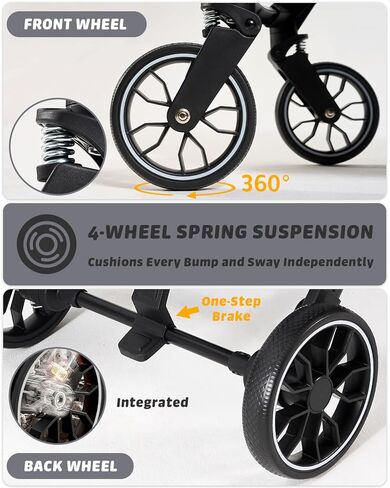 797Audio Dog Stroller for Small Medium Dogs, Pet Stroller for Cats Puppy Up to 121lbs,Foldable,One Click Folding,4 Wheel Shock Absorption,Adjustable Canopy with Sun Shades,Removable Washable Pad(Grey) in Saudi Arabia