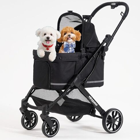 797Audio Dog Stroller for Small Medium Dogs, Pet Stroller for Cats Puppy Up to 121lbs,Foldable,One Click Folding,4 Wheel Shock Absorption,Adjustable Canopy with Sun Shades,Removable Washable Pad(Grey) in Saudi Arabia