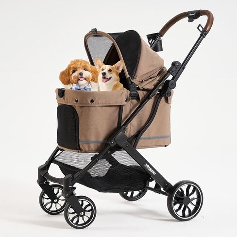 797Audio Dog Stroller for Small Medium Dogs, Pet Stroller for Cats Puppy Up to 121lbs,Foldable,One Click Folding,4 Wheel Shock Absorption,Adjustable Canopy with Sun Shades,Removable Washable Pad(Grey) in Saudi Arabia