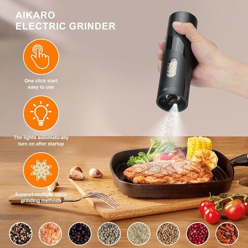 AIKARO - مطحنة ملح وفلفل كهربائية، مطحنة بهارات أوتوماتيكية، تعمل بالبطارية in Kuwait