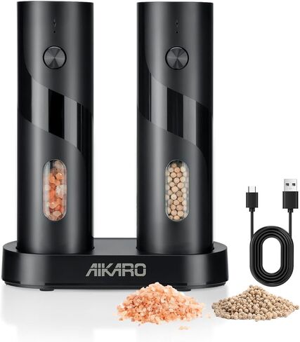 AIKARO - مطحنة ملح وفلفل كهربائية، مطحنة بهارات أوتوماتيكية، تعمل بالبطارية in Kuwait