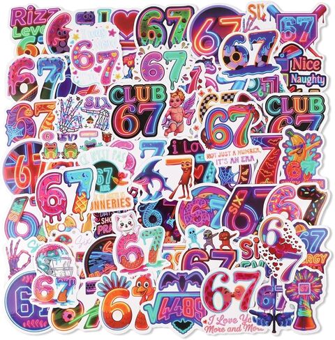 60PCS Six Seven Stickers,Funny 6 7 Stickers,6 7 Birthday Decorations Meme Stickers,67 Valentines Cards,Vinyl Waterproof Decal for Water Bottle, Laptop Stickers for DIY Decorate, Phone in Kuwait