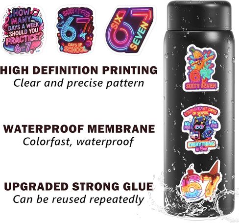 60PCS Six Seven Stickers,Funny 6 7 Stickers,6 7 Birthday Decorations Meme Stickers,67 Valentines Cards,Vinyl Waterproof Decal for Water Bottle, Laptop Stickers for DIY Decorate, Phone in Kuwait