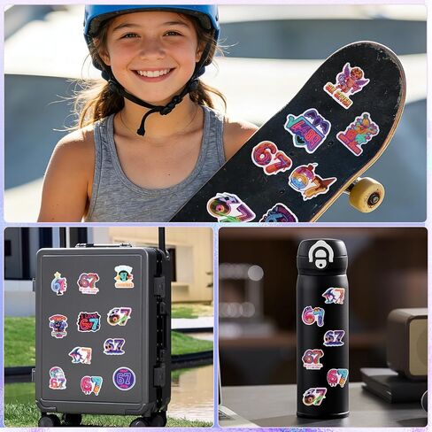 60PCS Six Seven Stickers,Funny 6 7 Stickers,6 7 Birthday Decorations Meme Stickers,67 Valentines Cards,Vinyl Waterproof Decal for Water Bottle, Laptop Stickers for DIY Decorate, Phone in Kuwait