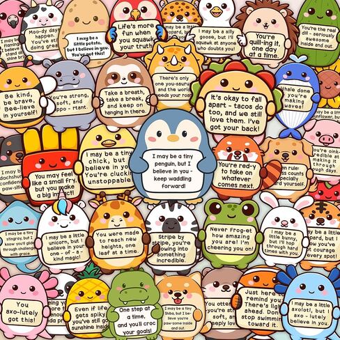 Tiny Cheer Squad 200PCS Emotional Support Animals by Puraesla - Positive Affirmation Sticker Pack, Cute Animal Vinyl for Water Bottle Laptop Computer Luggage. Inspirational Mental Health Decoration in Saudi Arabia