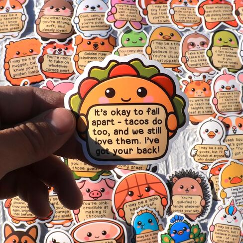 Tiny Cheer Squad 200PCS Emotional Support Animals by Puraesla - Positive Affirmation Sticker Pack, Cute Animal Vinyl for Water Bottle Laptop Computer Luggage. Inspirational Mental Health Decoration in Saudi Arabia