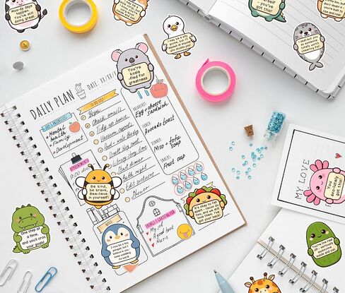 Tiny Cheer Squad 200PCS Emotional Support Animals by Puraesla - Positive Affirmation Sticker Pack, Cute Animal Vinyl for Water Bottle Laptop Computer Luggage. Inspirational Mental Health Decoration in Saudi Arabia