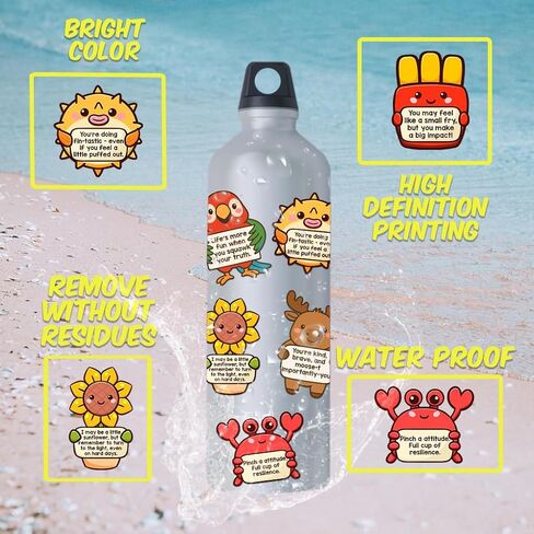 Tiny Cheer Squad 200PCS Emotional Support Animals by Puraesla - Positive Affirmation Sticker Pack, Cute Animal Vinyl for Water Bottle Laptop Computer Luggage. Inspirational Mental Health Decoration in Saudi Arabia