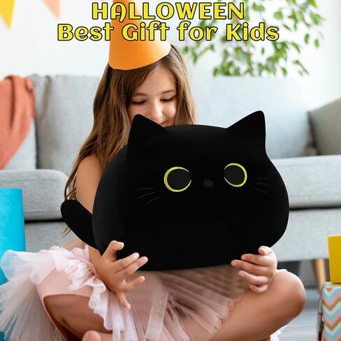 بداية ميمونة القطة السوداء لعبة القطيفة - 19 بوصة قطة سوداء عملاقة محشوة الحيوان، لعبة بلوشي Kawaii بلوشي القط وسادة قطيفة، ديكور الهالوين ألعاب قطيفة الهالوين هدية قطيفة للأطفال in Kuwait