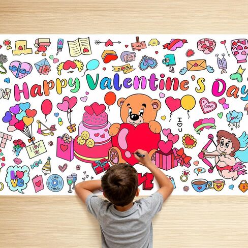 Valentines Day Giant Coloring Poster/Tablecloth 30x72 Inches,Valentines Party Favors Craft Gifts for Classroom School,Coloring Versatile Drawing Paper Poster Cover for Family or Table Decor in Saudi Arabia