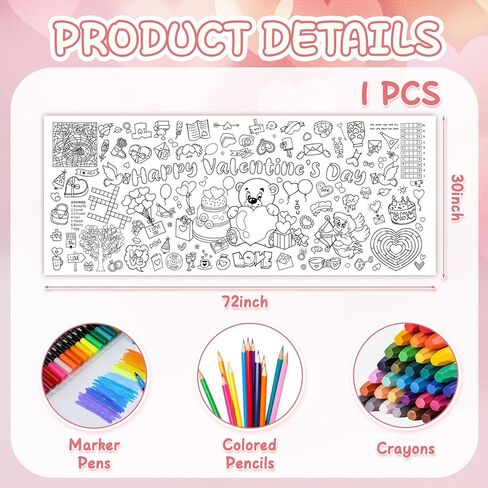 Valentines Day Giant Coloring Poster/Tablecloth 30x72 Inches,Valentines Party Favors Craft Gifts for Classroom School,Coloring Versatile Drawing Paper Poster Cover for Family or Table Decor in Saudi Arabia