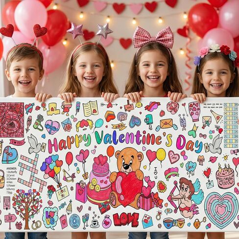 Valentines Day Giant Coloring Poster/Tablecloth 30x72 Inches,Valentines Party Favors Craft Gifts for Classroom School,Coloring Versatile Drawing Paper Poster Cover for Family or Table Decor in Saudi Arabia