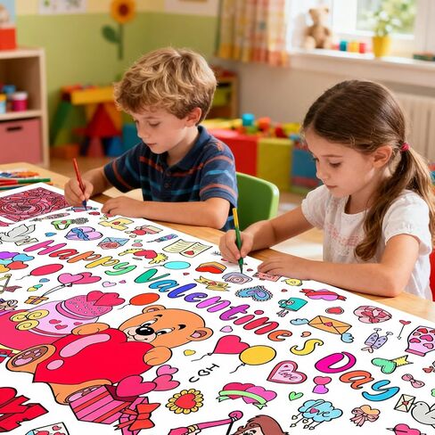 Valentines Day Giant Coloring Poster/Tablecloth 30x72 Inches,Valentines Party Favors Craft Gifts for Classroom School,Coloring Versatile Drawing Paper Poster Cover for Family or Table Decor in Saudi Arabia