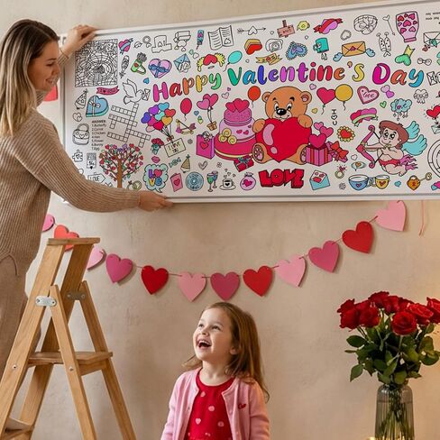Valentines Day Giant Coloring Poster/Tablecloth 30x72 Inches,Valentines Party Favors Craft Gifts for Classroom School,Coloring Versatile Drawing Paper Poster Cover for Family or Table Decor in Saudi Arabia