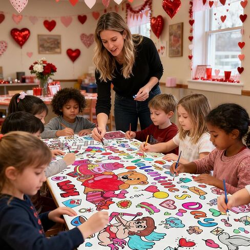 Valentines Day Giant Coloring Poster/Tablecloth 30x72 Inches,Valentines Party Favors Craft Gifts for Classroom School,Coloring Versatile Drawing Paper Poster Cover for Family or Table Decor in Saudi Arabia