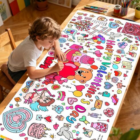 Valentines Day Giant Coloring Poster/Tablecloth 30x72 Inches,Valentines Party Favors Craft Gifts for Classroom School,Coloring Versatile Drawing Paper Poster Cover for Family or Table Decor in Saudi Arabia