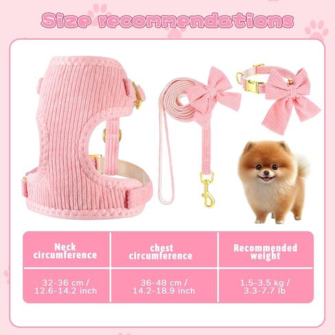 Cute Small Dog Collar Harness and Leash Set, Soft Adjustable No Choke Escape Proof Pet Harness Vest with Secure Metal Buckle, Breathable Soft Mesh Padded Dog Vest for Dogs Cats Pink Pack of 3 in Kuwait