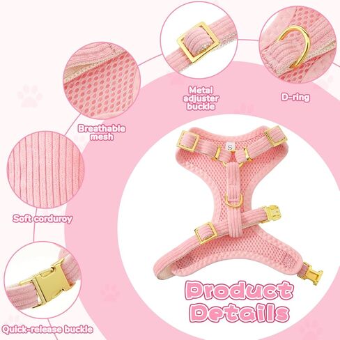 Cute Small Dog Collar Harness and Leash Set, Soft Adjustable No Choke Escape Proof Pet Harness Vest with Secure Metal Buckle, Breathable Soft Mesh Padded Dog Vest for Dogs Cats Pink Pack of 3 in Kuwait