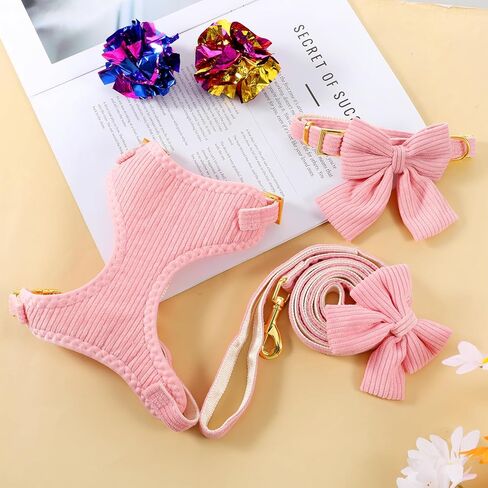 Cute Small Dog Collar Harness and Leash Set, Soft Adjustable No Choke Escape Proof Pet Harness Vest with Secure Metal Buckle, Breathable Soft Mesh Padded Dog Vest for Dogs Cats Pink Pack of 3 in Kuwait