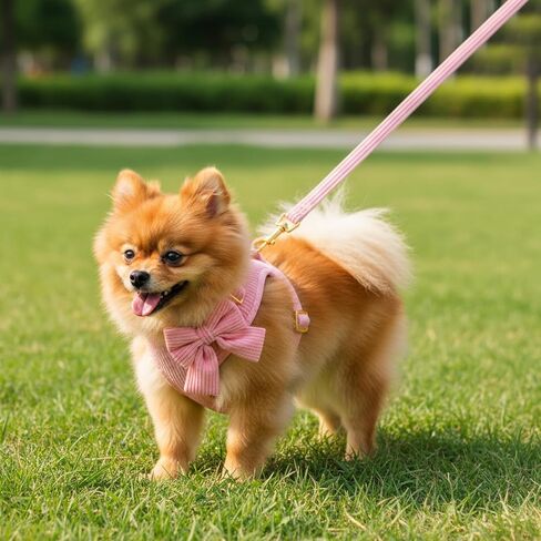 Cute Small Dog Collar Harness and Leash Set, Soft Adjustable No Choke Escape Proof Pet Harness Vest with Secure Metal Buckle, Breathable Soft Mesh Padded Dog Vest for Dogs Cats Pink Pack of 3 in Kuwait