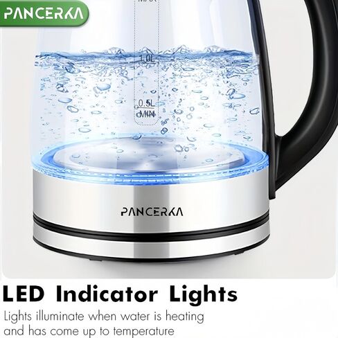 غلاية كهربائية، غلاية شاي كهربائية سعة 1.8 لتر مع إضاءة LED وزجاج بوروسيليكات عالي، غلاية ماء ساخن، إيقاف تلقائي، حماية من الغليان الجاف، قاعدة 360 درجة in Kuwait