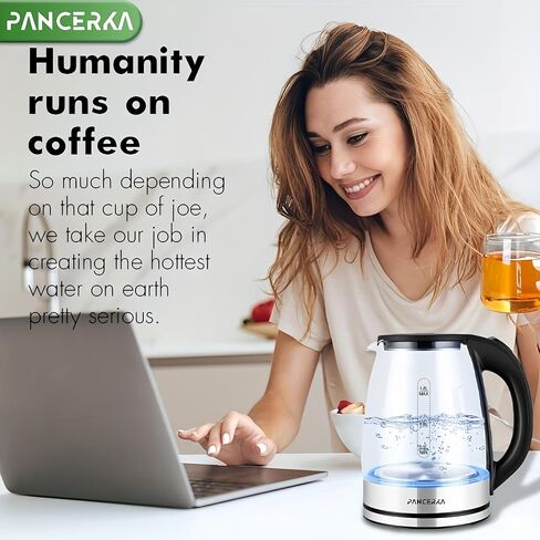غلاية كهربائية، غلاية شاي كهربائية سعة 1.8 لتر مع إضاءة LED وزجاج بوروسيليكات عالي، غلاية ماء ساخن، إيقاف تلقائي، حماية من الغليان الجاف، قاعدة 360 درجة in Kuwait